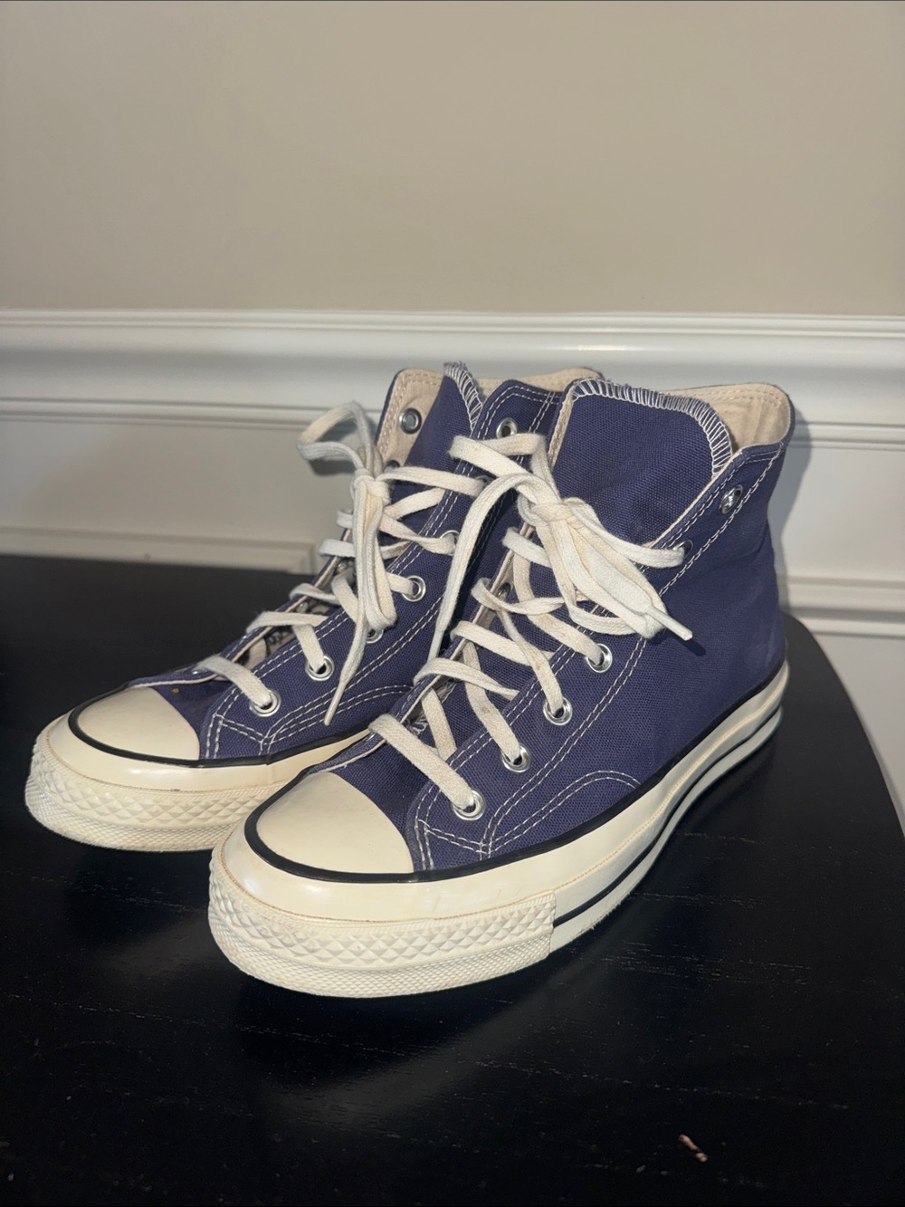 Converse High-Top Chuck Taylor Sneakers in Navy and White